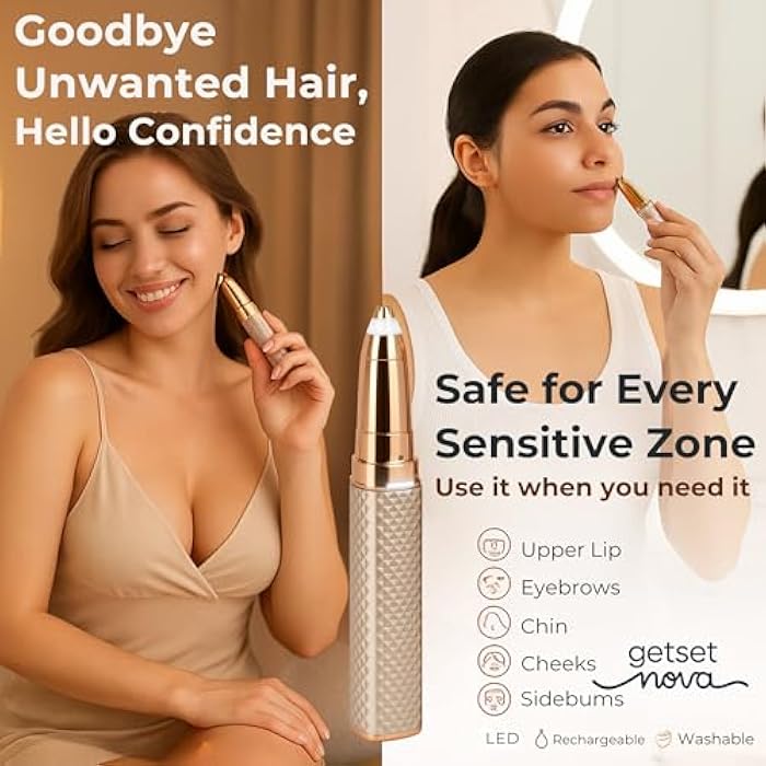 getsetnova Facial Hair Removal Machine for Women – 2 in 1 Trimmer & Eyebrow Trimmer Pen, Upper Lip Hair Rem over for Women & Epilator – USB Rechargeable, Painless - Image 2